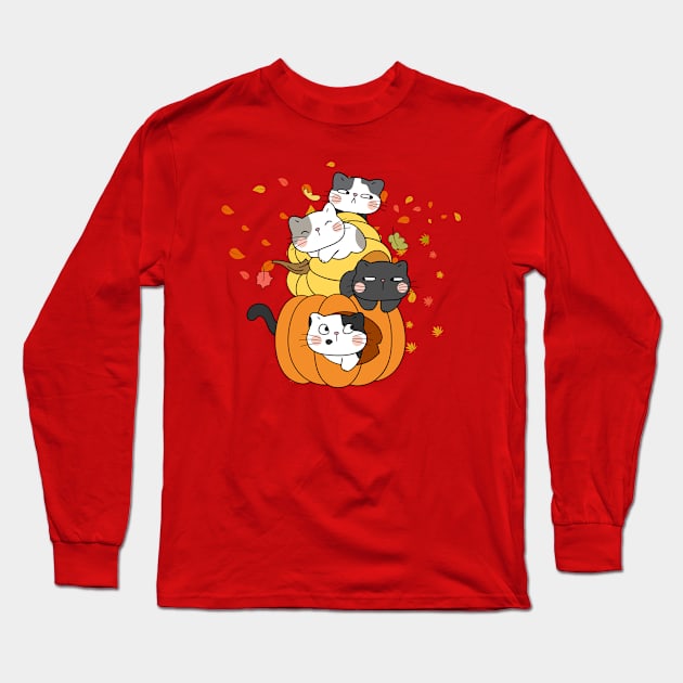 Autumn is here - Pumpkin Cat Long Sleeve T-Shirt by by Fre